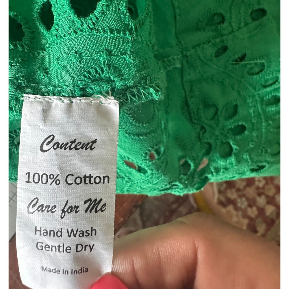 Jaded Gypsy Eyelet Midi Dress L/XL Green NEW Tag Cotton Button Front Tiered Boho - Picture 8 of 8